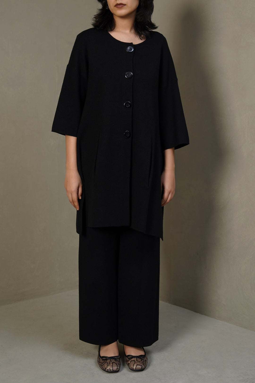 BLACK BUTTON-UP DRESS