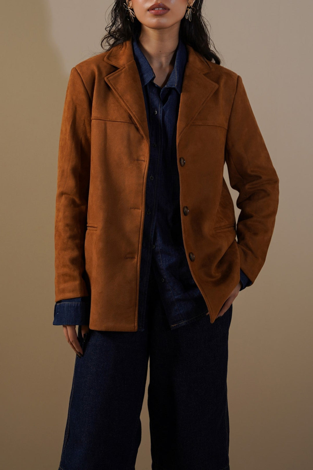 CAMEL SUEDE BLAZER-JACKET