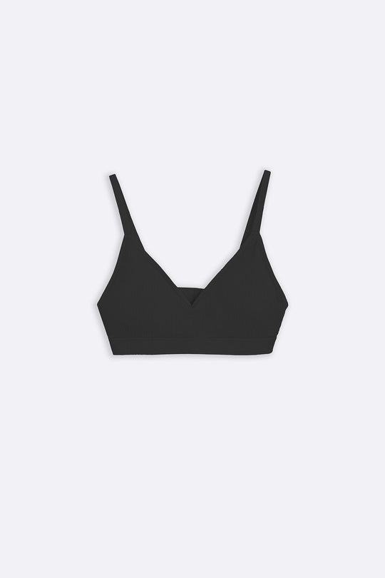 BLACK RIBBED NON-WIRED BRA
