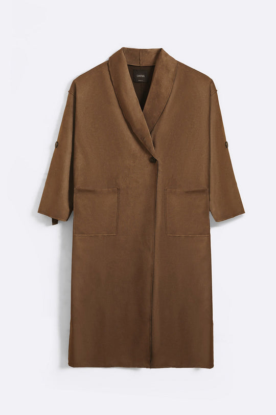 COFFEE LUXURY LONG SUEDE COAT