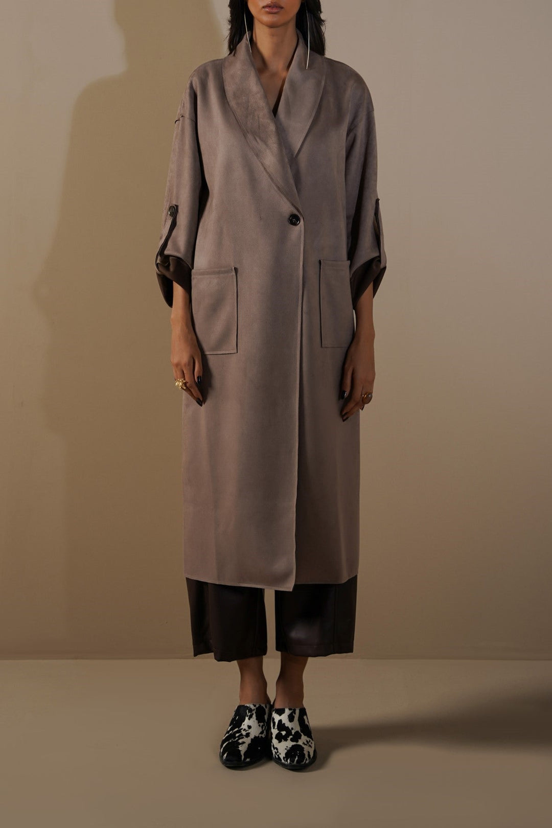 TAUPE LUXURY LONG SUEDE COAT