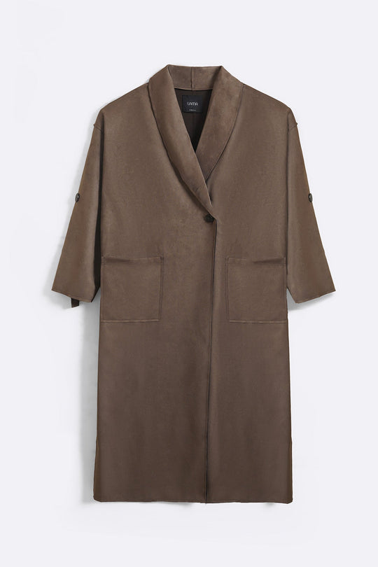 TAUPE LUXURY LONG SUEDE COAT