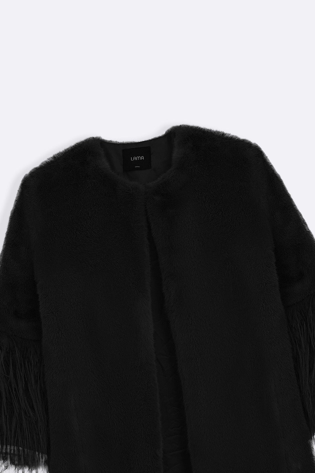BLACK LONGLINE FEATHERED FUR COAT