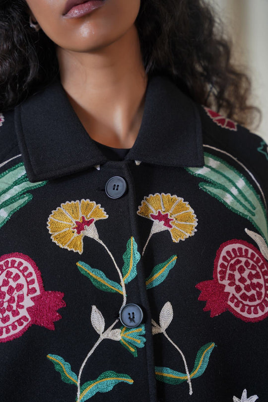 BLACK BOUTIQUE EMBROIDERED LONG COAT