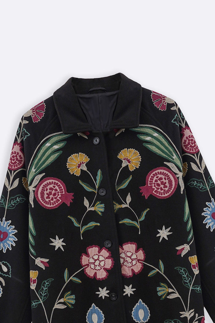 BLACK BOUTIQUE EMBROIDERED LONG COAT