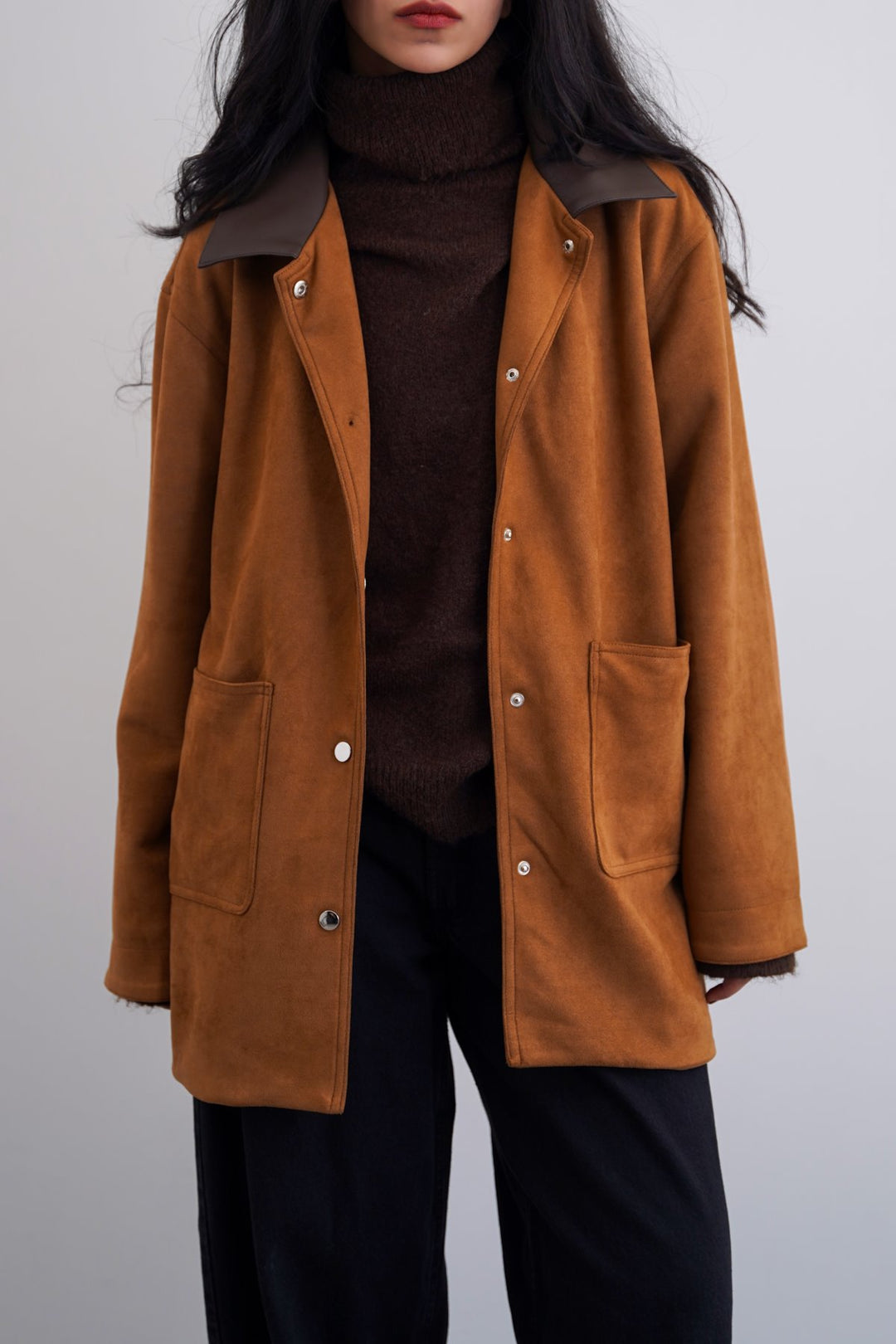 CAMEL SUEDE JACKET WITH COLLAR