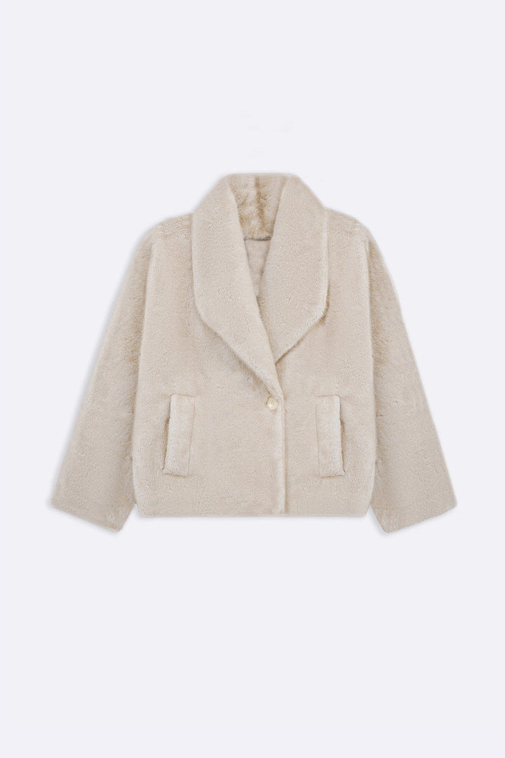 OFF WHITE SHORT WRAP FUR JACKET