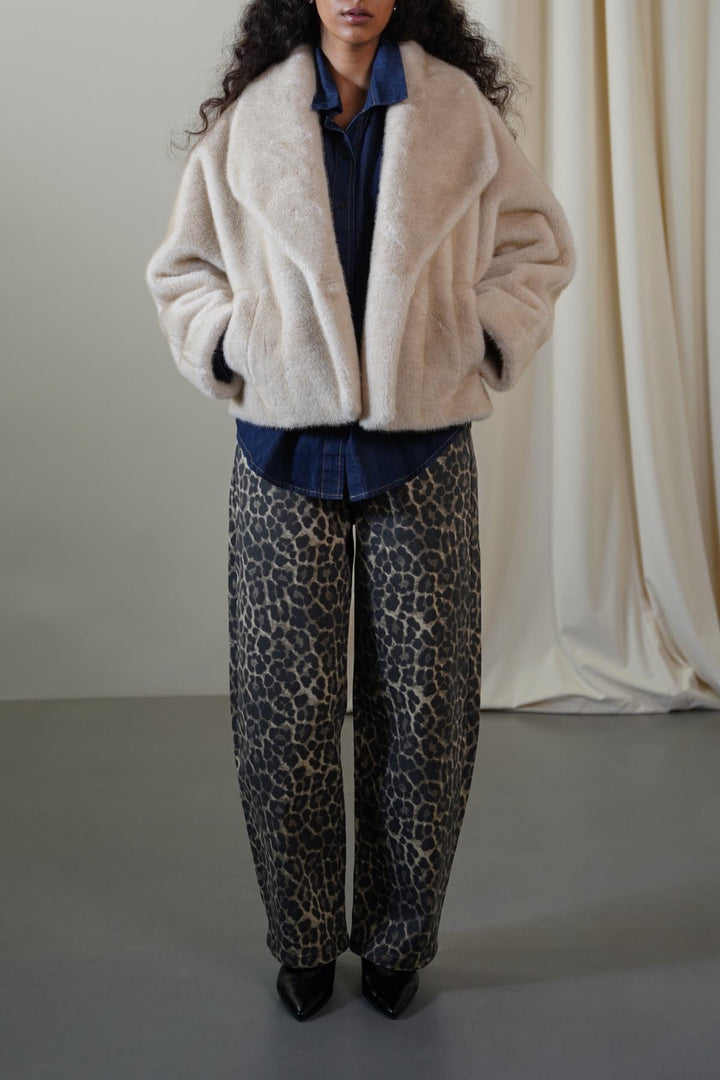 OFF WHITE SHORT WRAP FUR JACKET