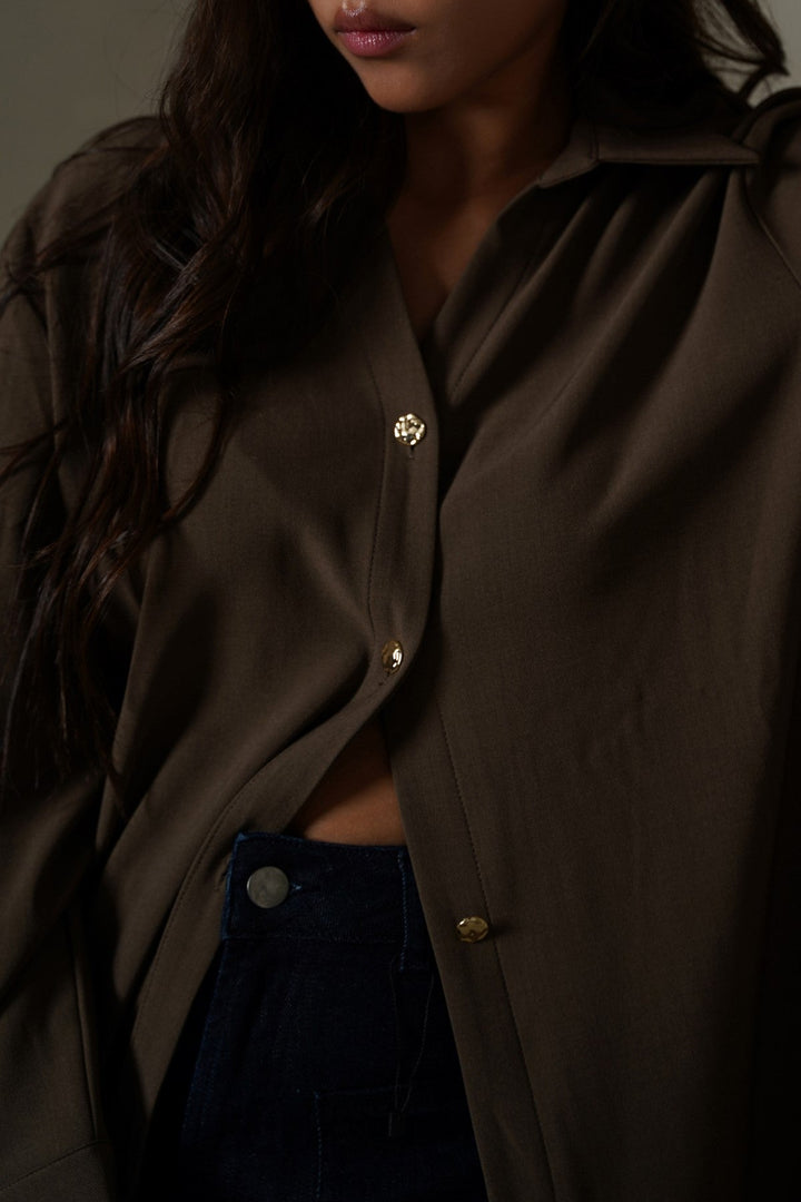 TAUPE MOCCA BUTTON DOWN