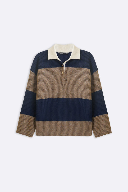 BLUE VARSITY STRIPE SWEATER