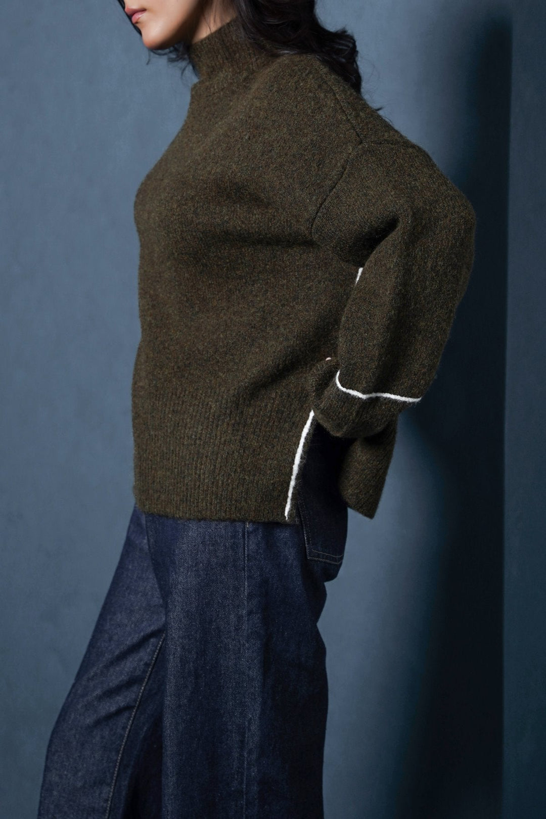 GREEN LINEA MOCKNECK SWEATER