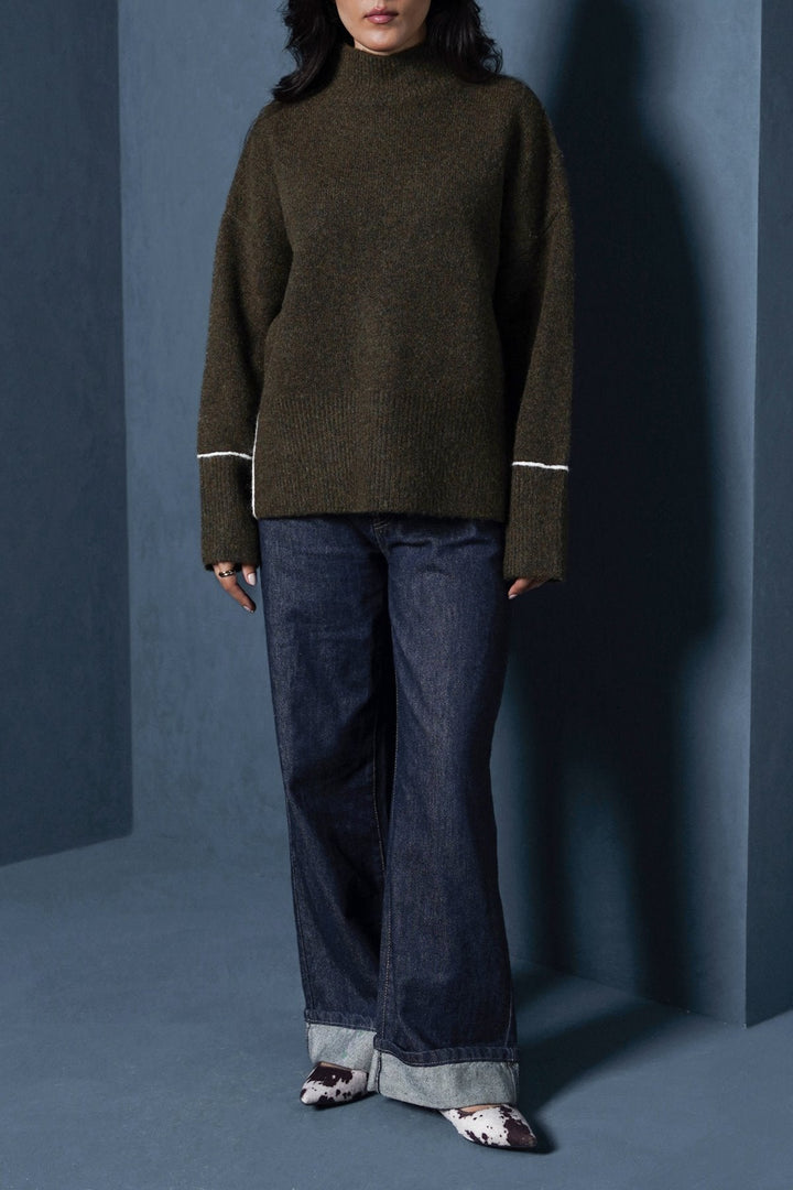 GREEN LINEA MOCKNECK SWEATER