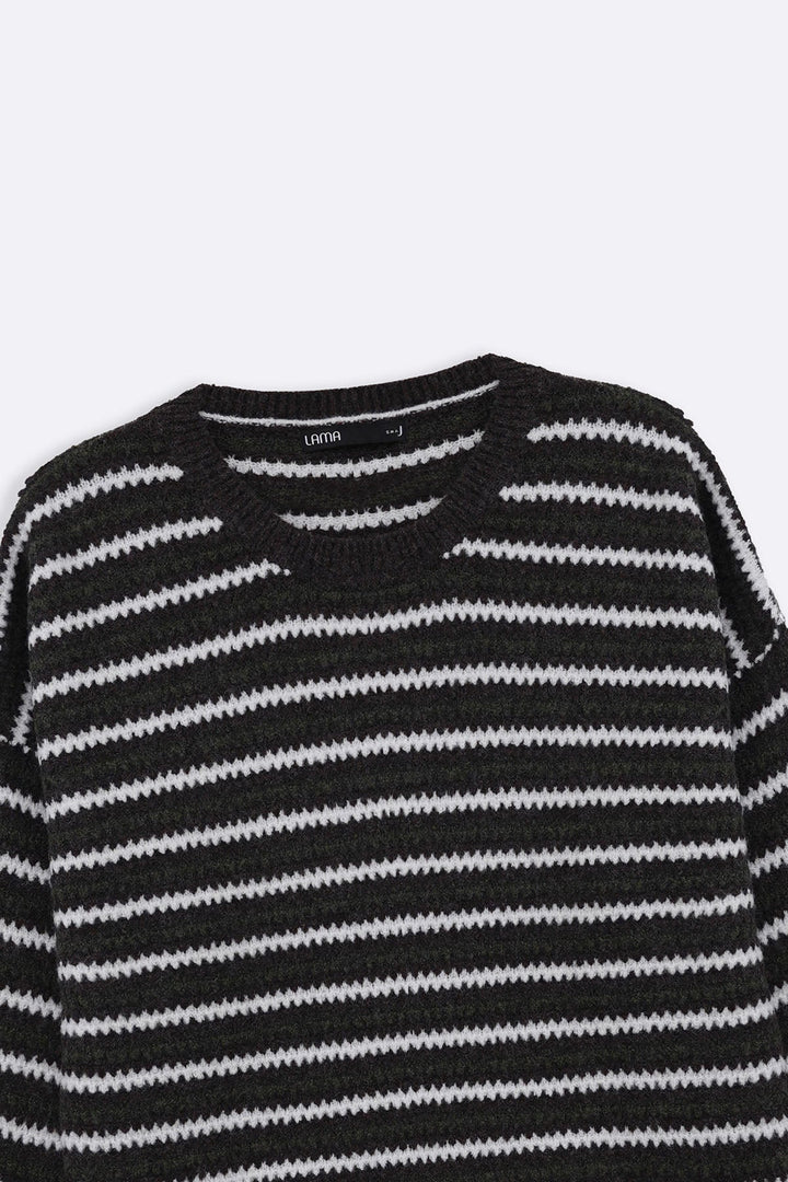 BROWN PINSTRIPE WEAVE SWEATER
