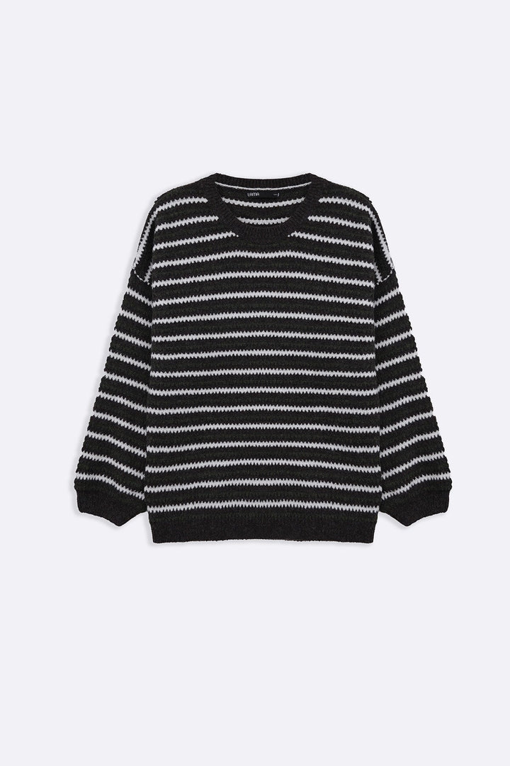 BROWN PINSTRIPE WEAVE SWEATER