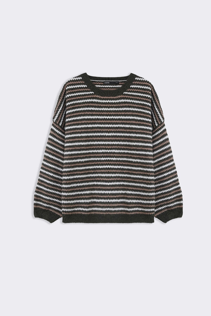 GREEN PINSTRIPE WEAVE SWEATER