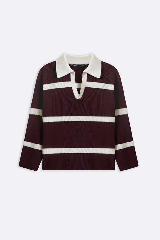 BURGUNDY POLO KNIT PULLOVER