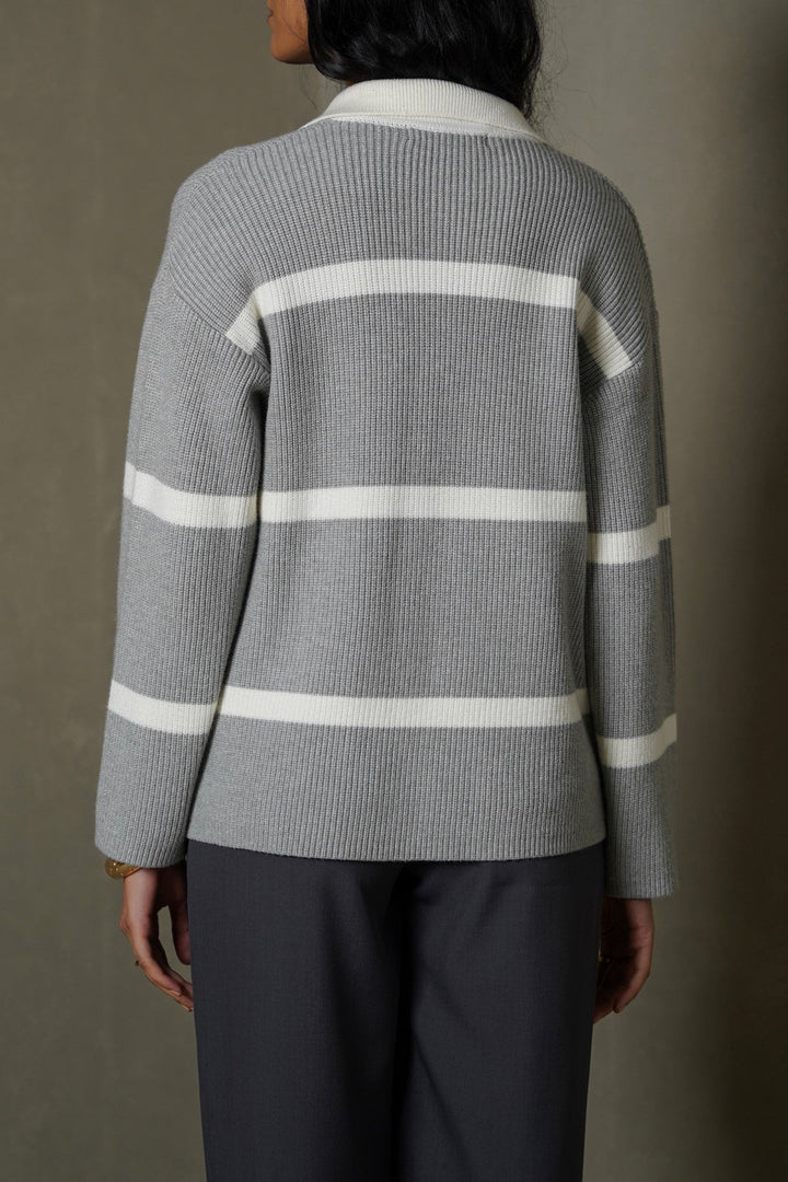 GREY POLO KNIT PULLOVER