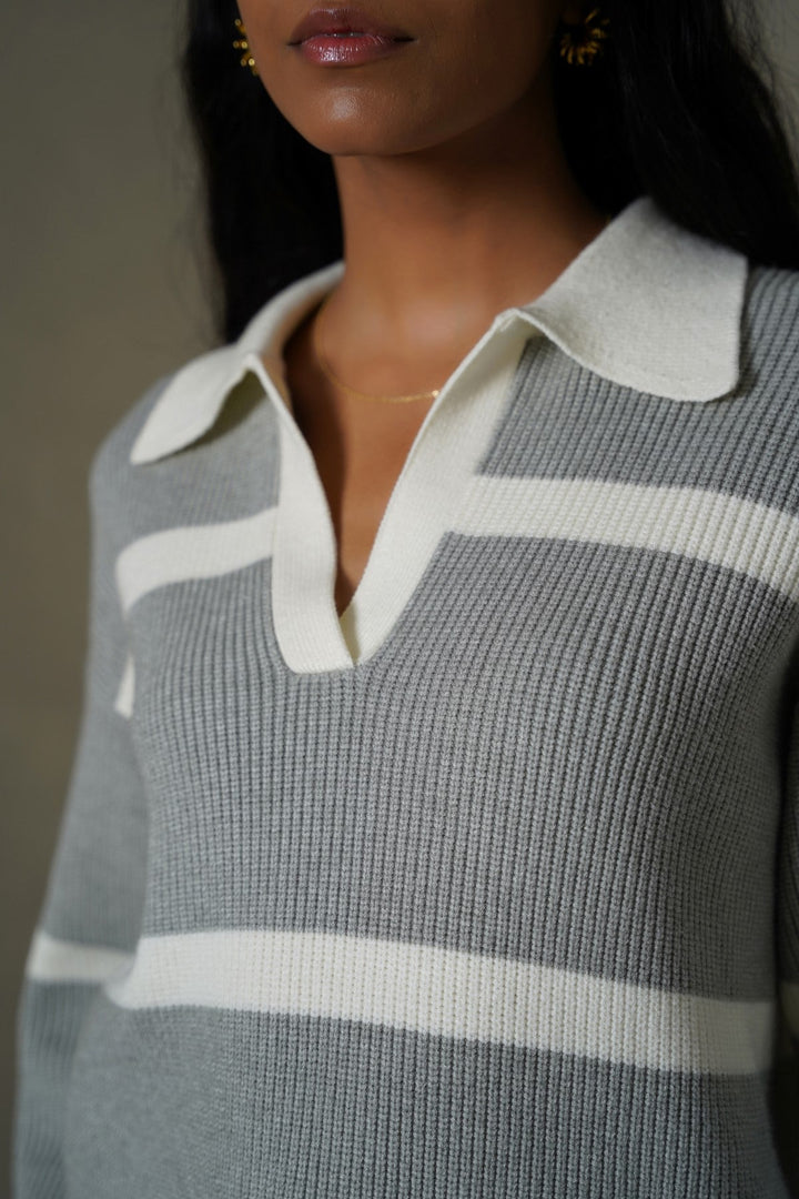GREY POLO KNIT PULLOVER
