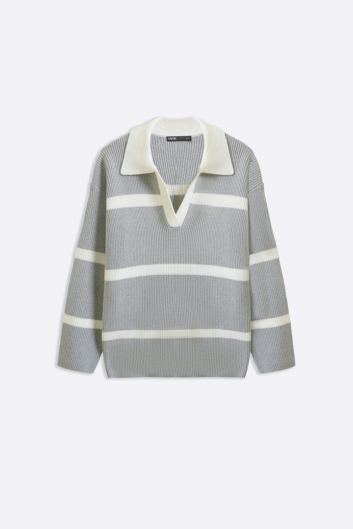 GREY POLO KNIT PULLOVER