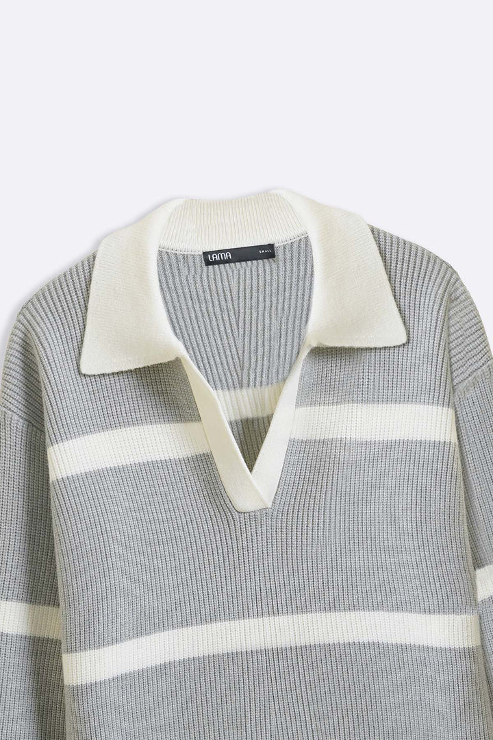 GREY POLO KNIT PULLOVER