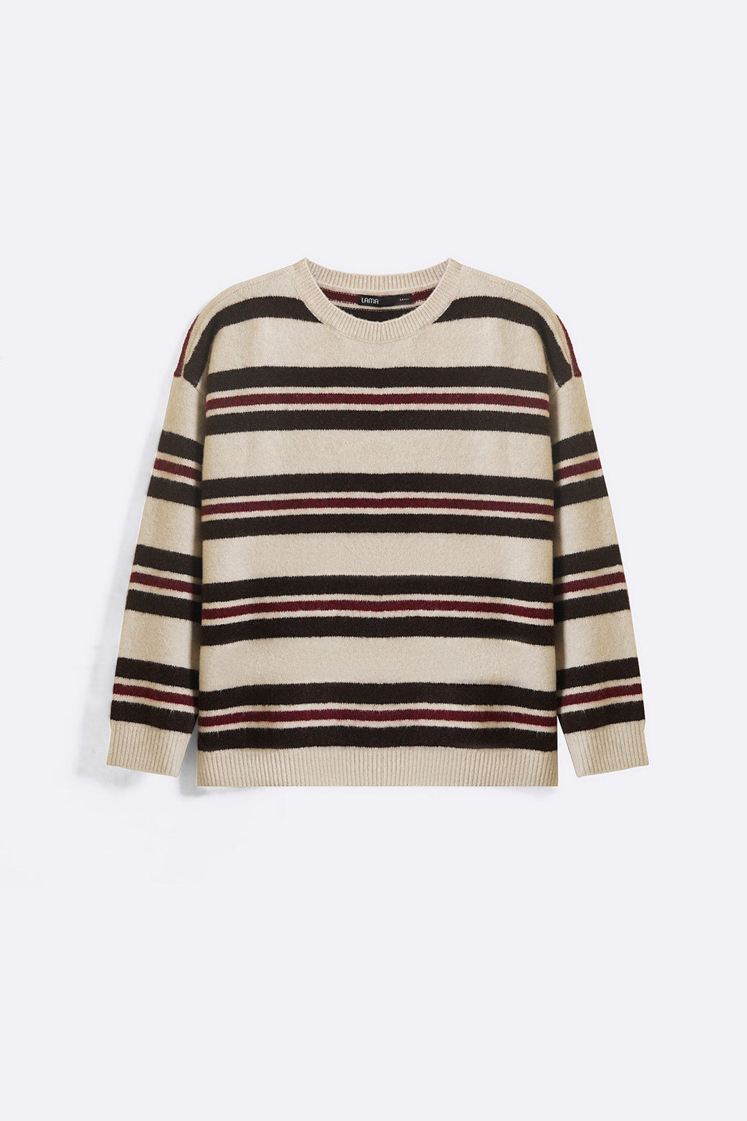 WHITE BROWN CAMPUS STRIPE SWEATER