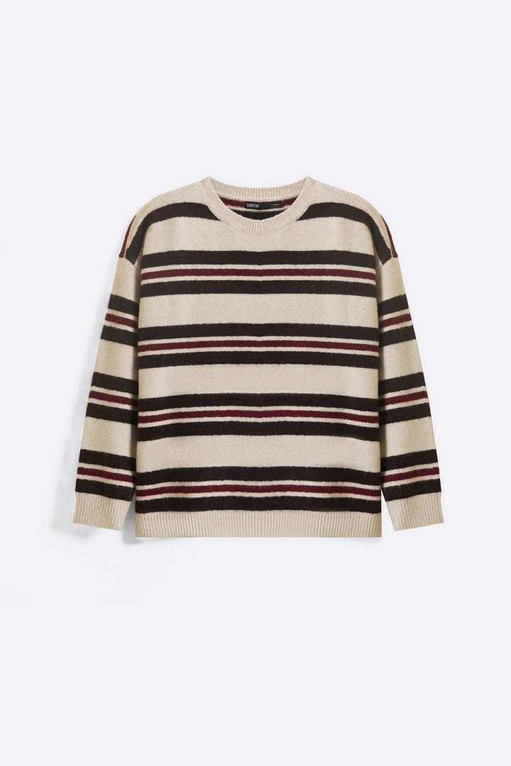 WHITE BROWN CAMPUS STRIPE SWEATER