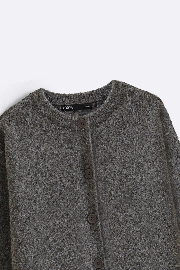 DARK GREY TEDDY KNIT CARDIGAN