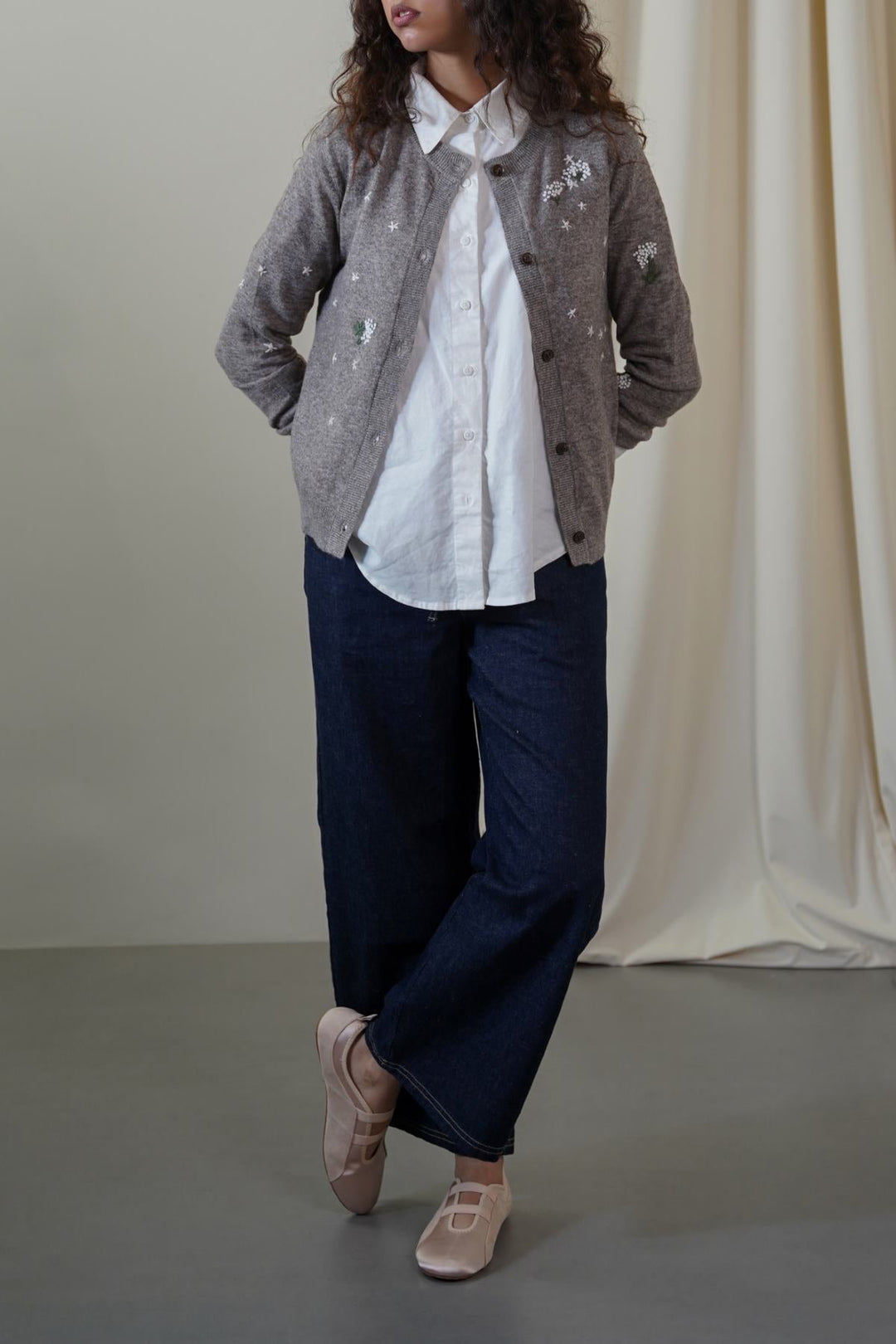 GREY FEMME EMBROIDERED CARDIGAN