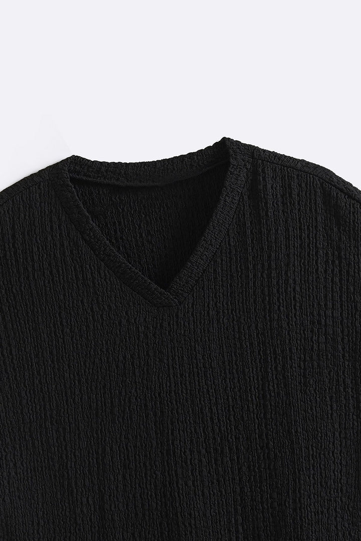 BLACK CRINKLE CASCADE TEE