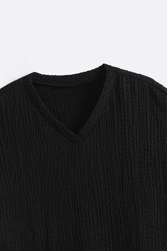 BLACK CRINKLE CASCADE TEE