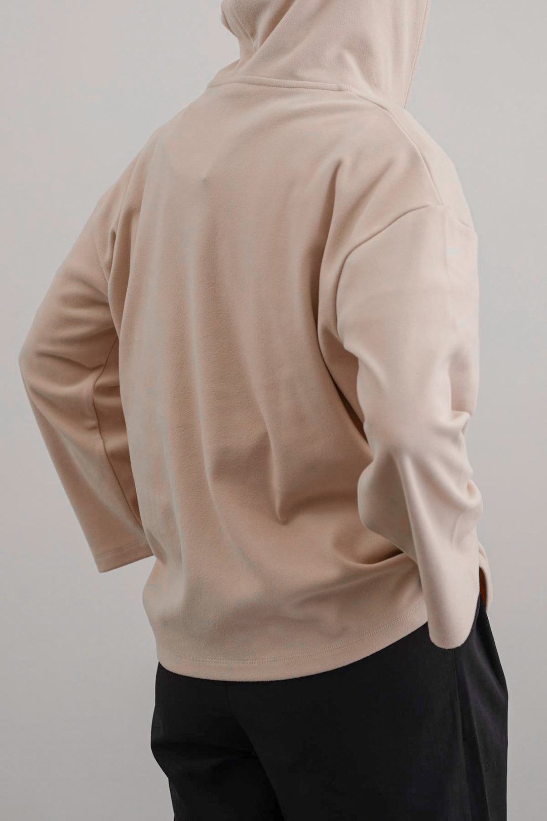 BEIGE SOFT FLEECE PATCH HOODIE