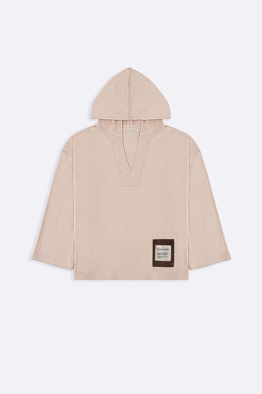 BEIGE SOFT FLEECE PATCH HOODIE