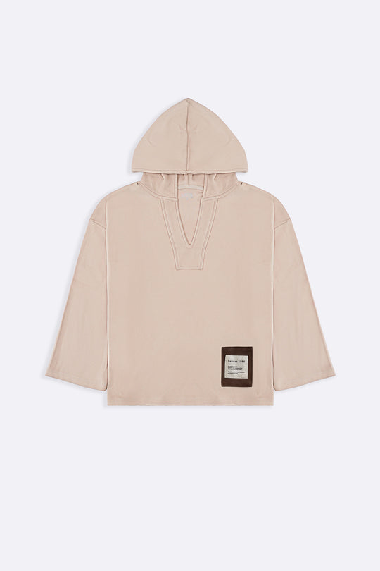 BEIGE SOFT FLEECE PATCH HOODIE