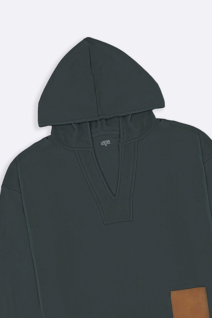 GREEN SOFT FLEECE PATCH HOODIE
