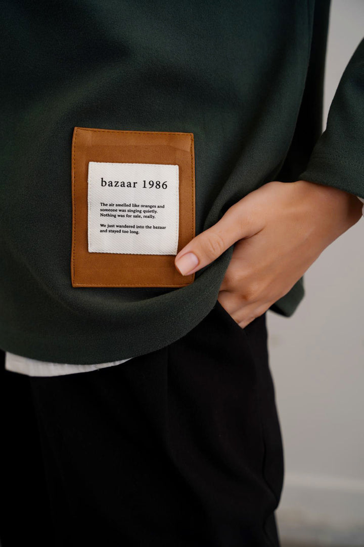 GREEN SOFT FLEECE PATCH HOODIE