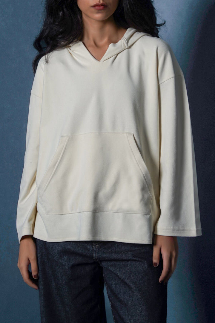 IVORY LOUNGE V-NECK HOODIE