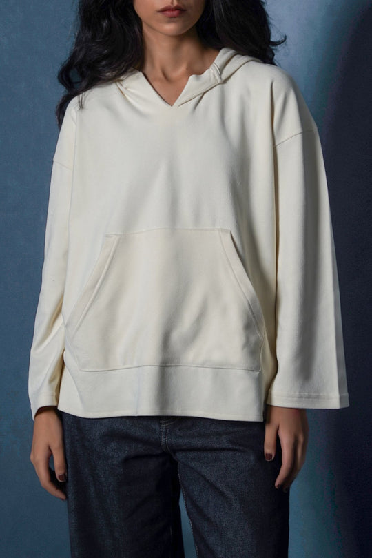 IVORY LOUNGE V-NECK HOODIE