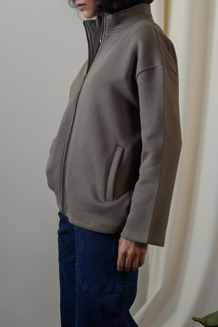 KHAKI FLEECE COCOON JACKET