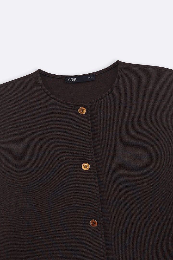 DARK BROWN TWILL TEXTURED BLOUSE