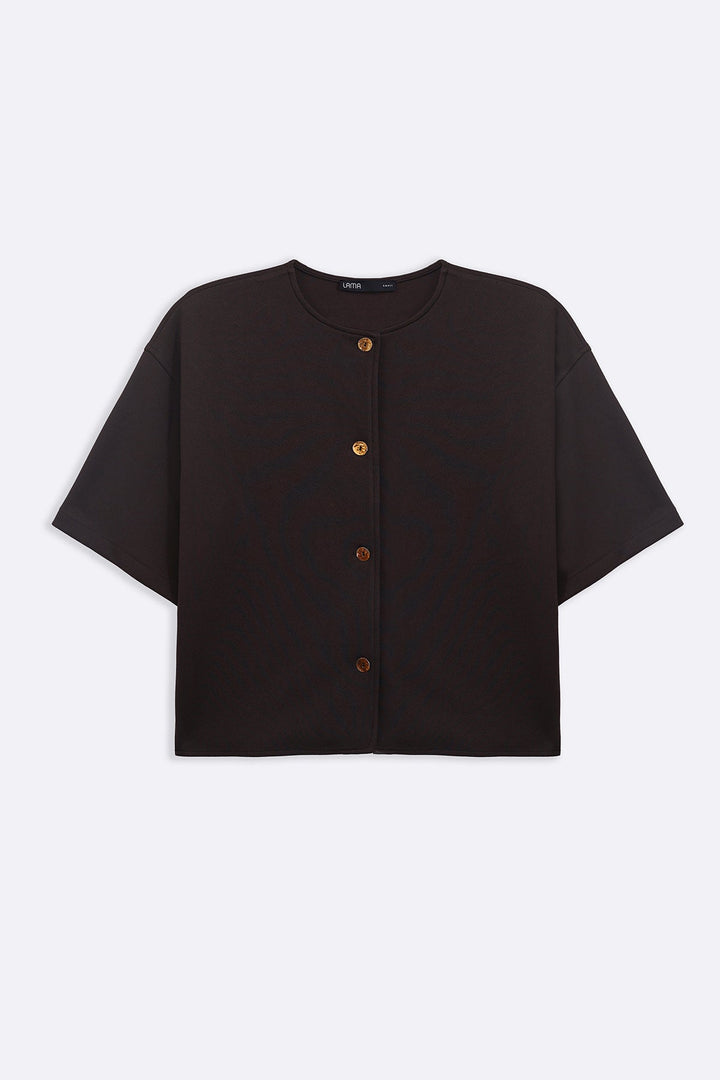 DARK BROWN TWILL TEXTURED BLOUSE