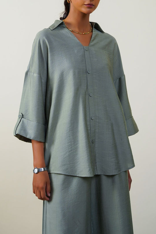 GREEN SILKY CRUISE BLOUSE