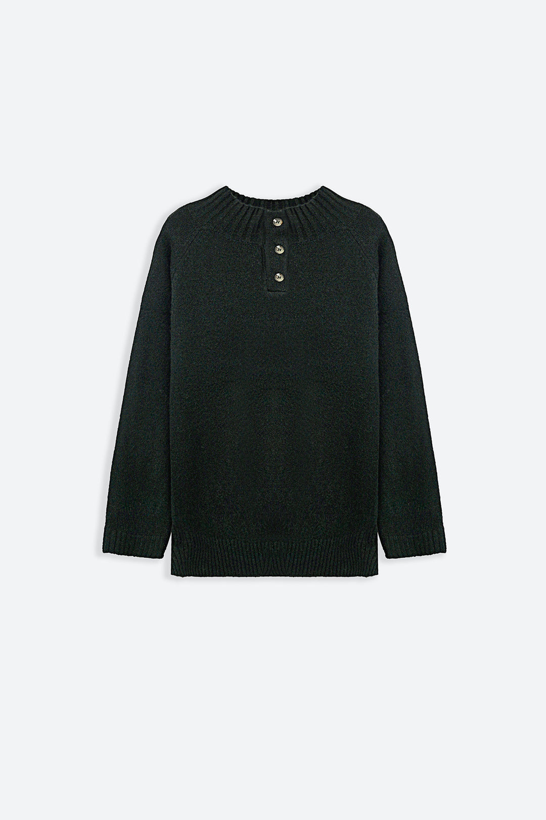 DARK GREEN HENLEY RIBBED PULLOVER
