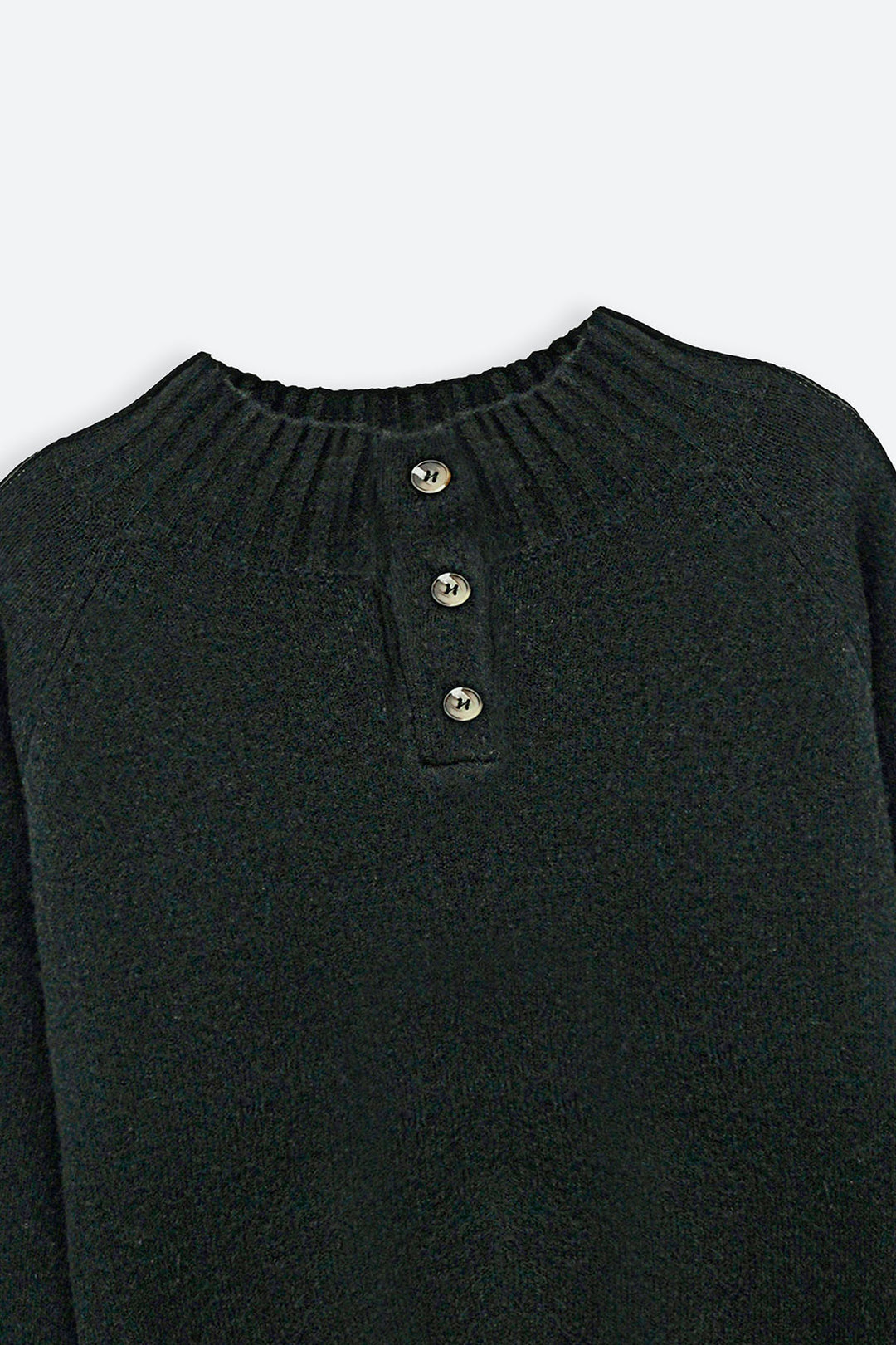 DARK GREEN HENLEY RIBBED PULLOVER