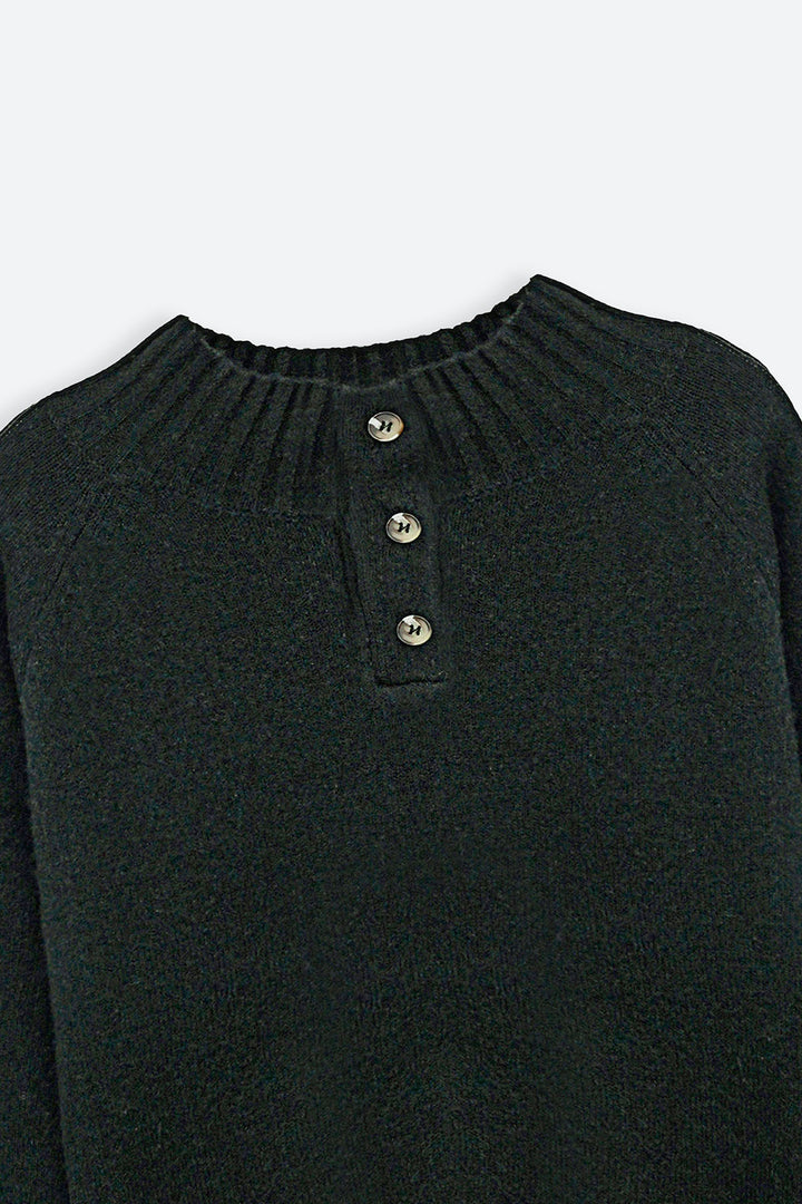 DARK GREEN HENLEY RIBBED PULLOVER
