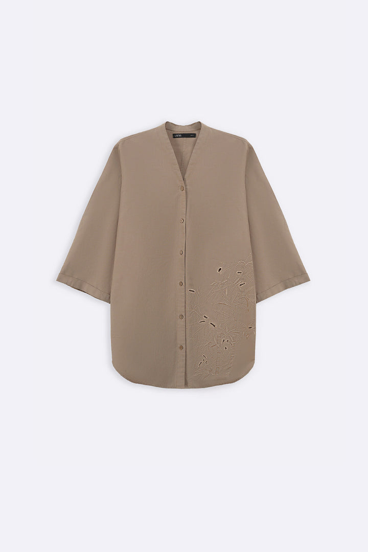 BEIGE BAMBOO LINEN BLEND SHIRT