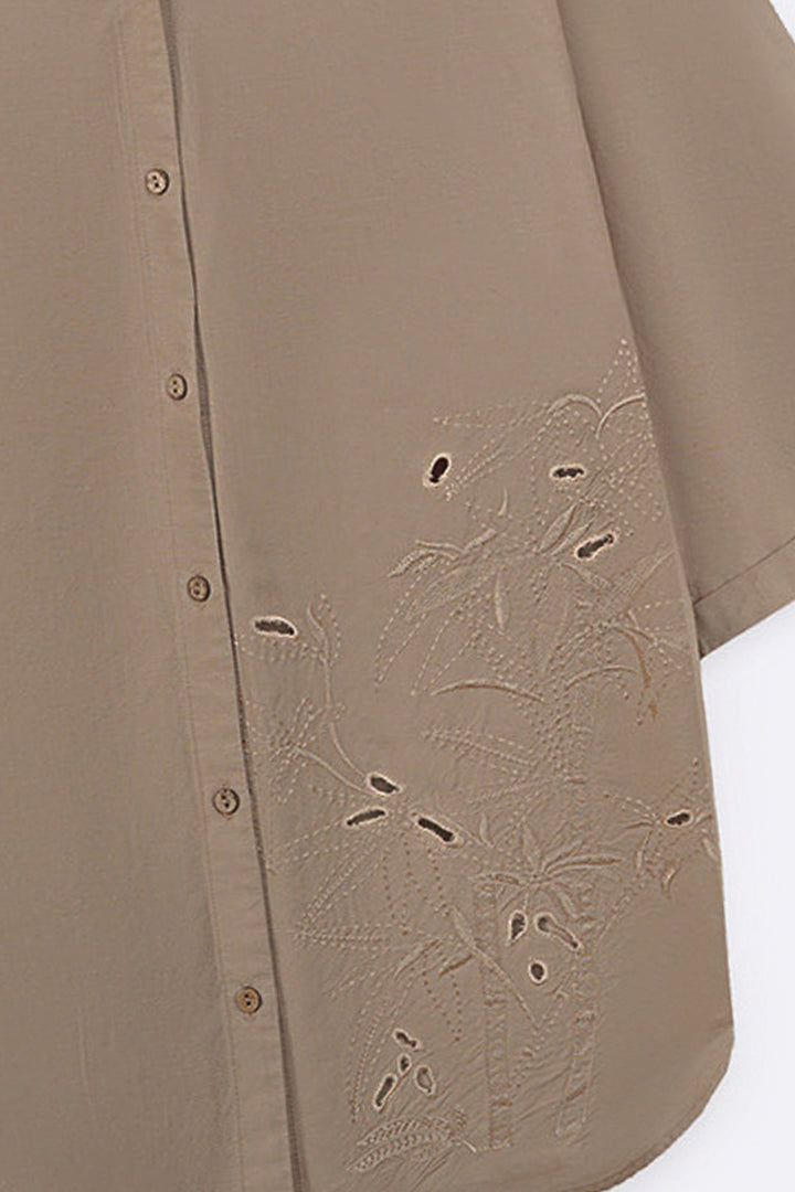 BEIGE BAMBOO LINEN BLEND SHIRT