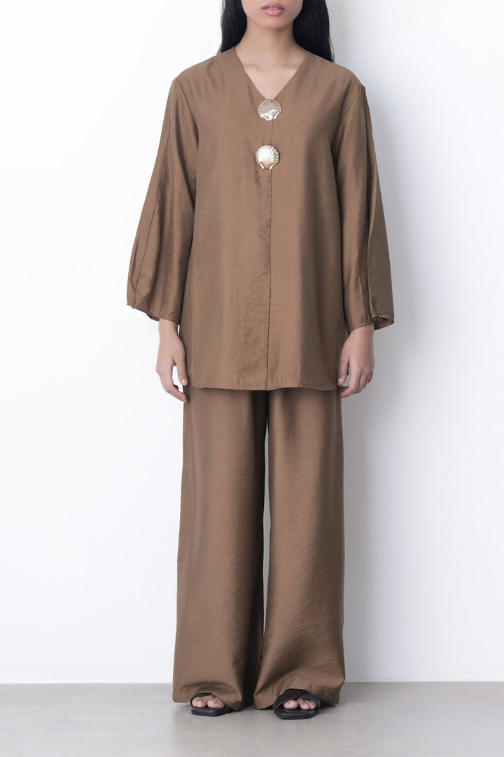 BROWN-FLOWY LONG PANTS