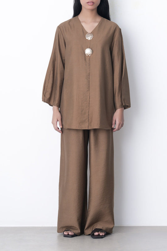 BROWN-FLOWY LONG PANTS