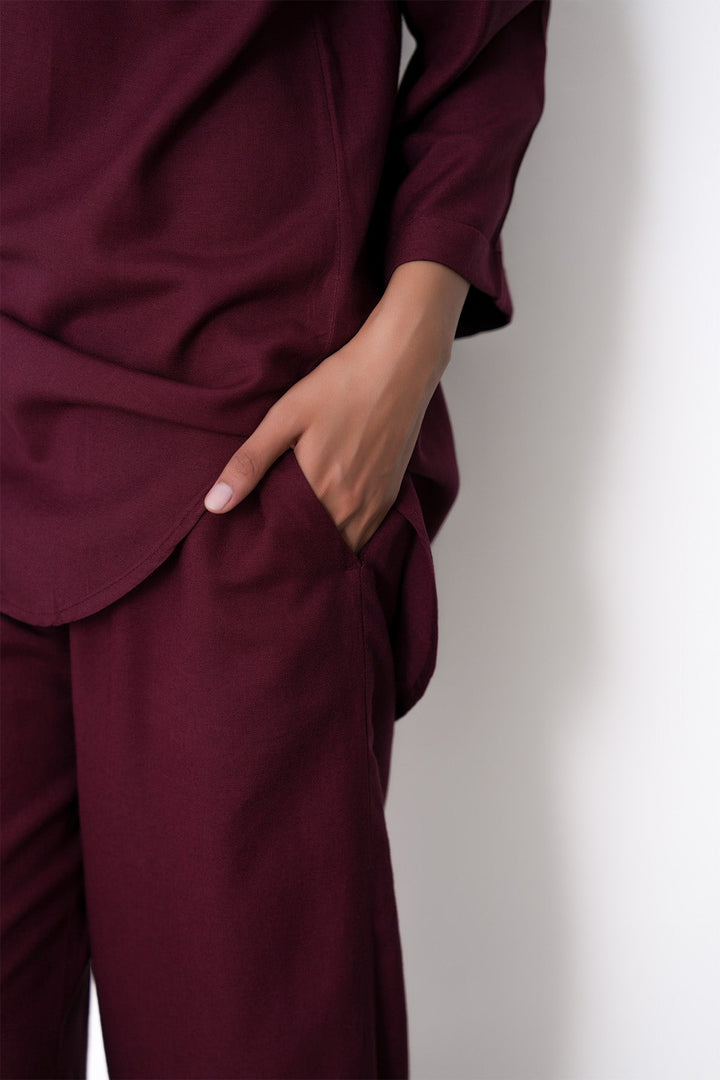 BURGUNDY-STRAIGHT WIDE PANTS