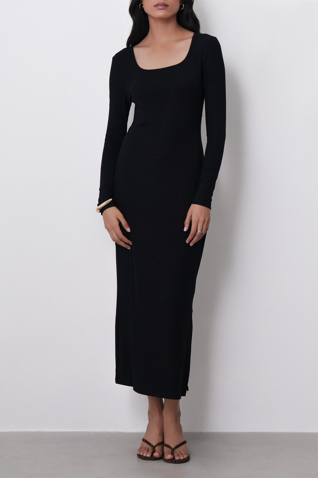 BLACK-SCOOP NECK DRESS